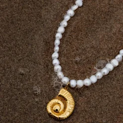 Ammonite Pearl Necklace Gold