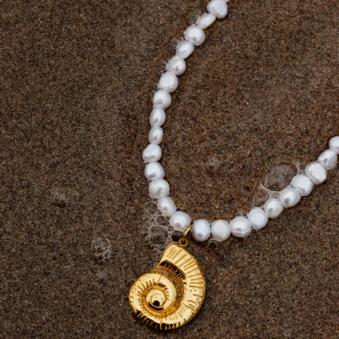 Ammonite Pearl Necklace Roségold