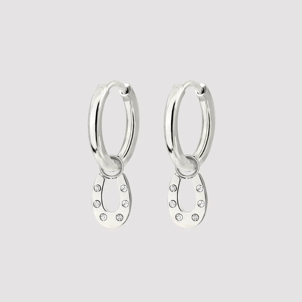 Blinged Horseshoe Hoop Set Small Silber