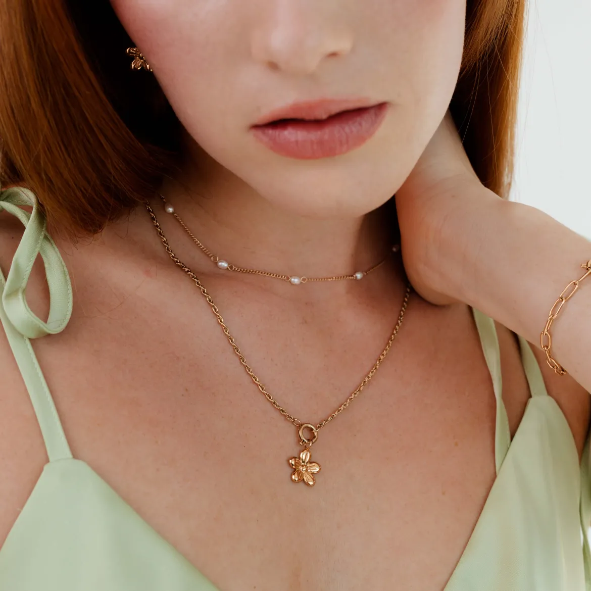 Blossom Rope Chain Necklace Set Roségold