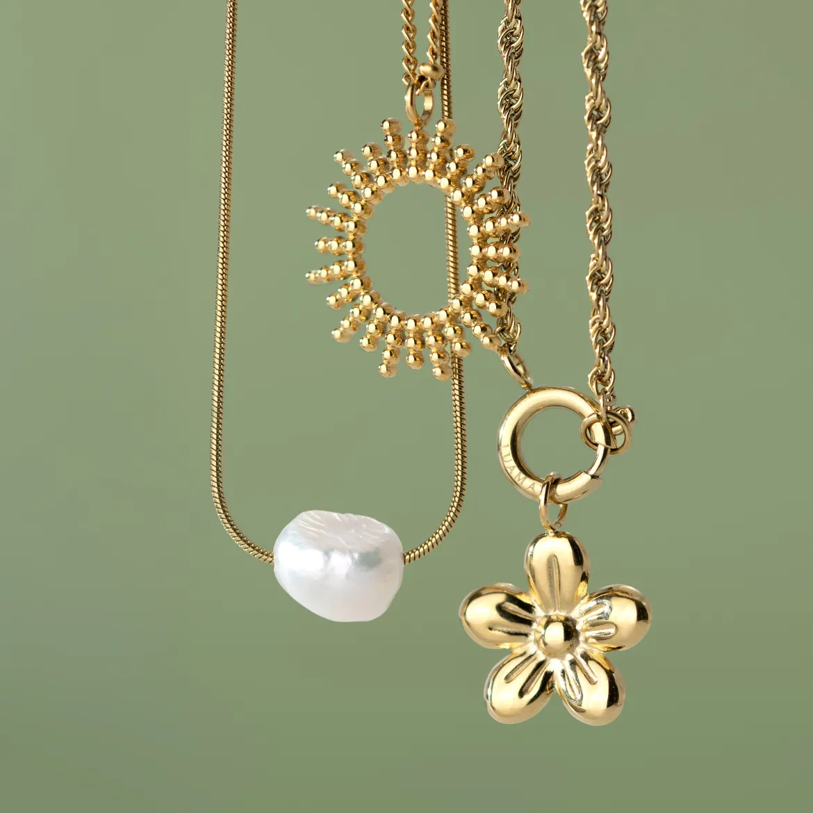 Blossom Rope Chain Necklace Set Roségold