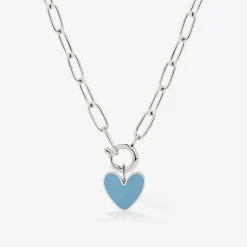 Blue Heart Oval Links Necklace Set Silber