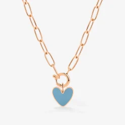 Blue Heart Oval Links Necklace Set Roségold