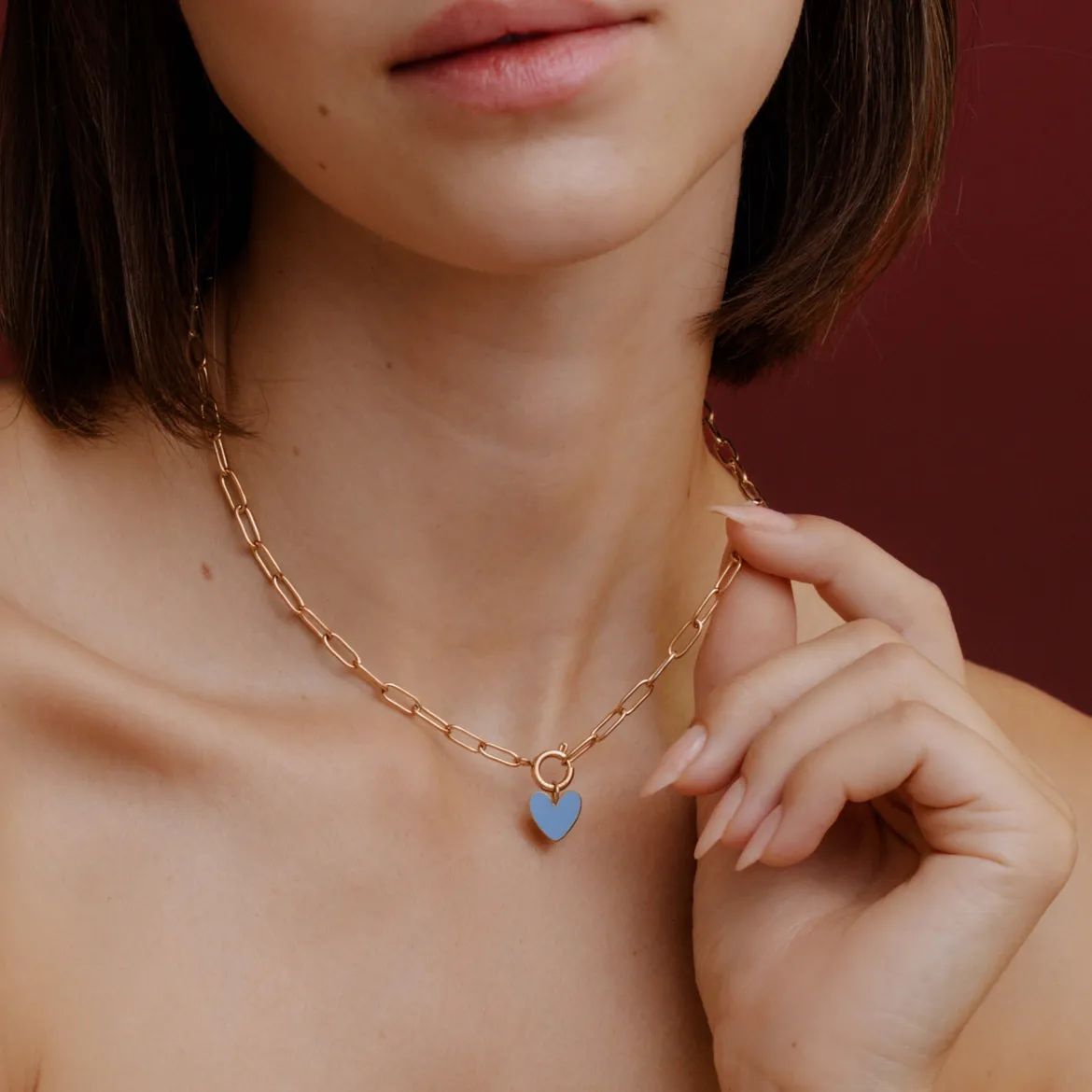 Blue Heart Oval Links Necklace Set Roségold