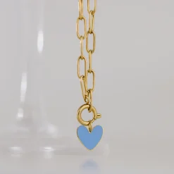 Blue Heart Oval Links Necklace Set Roségold