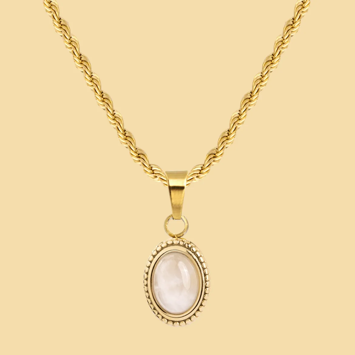 Blush Quartz Necklace Gold