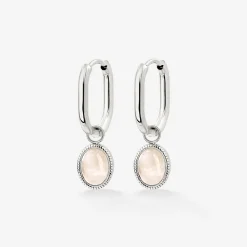 Blush Quartz Oval Hoop Set Baby Silber