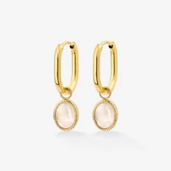 Blush Quartz Oval Hoop Set Baby Gold