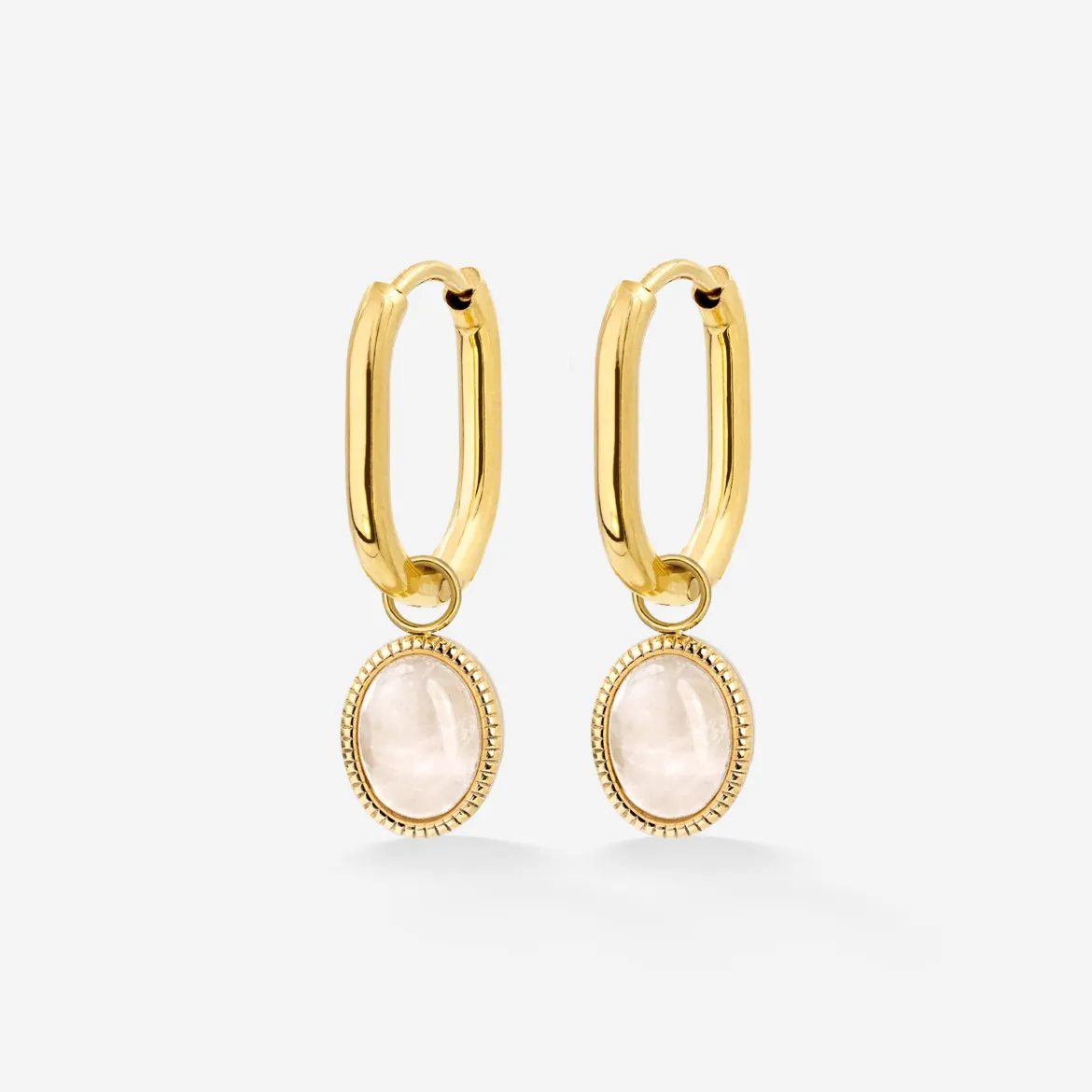 Blush Quartz Oval Hoop Set Baby Gold
