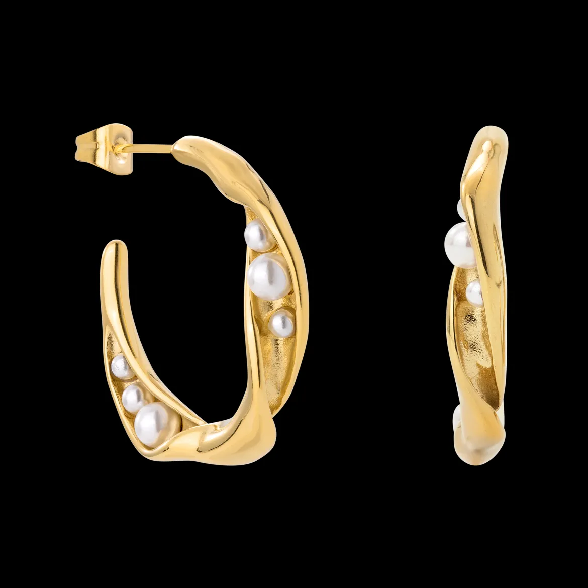 Branch Pearl Hoop Studs Gold