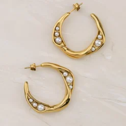 Branch Pearl Hoop Studs Roségold