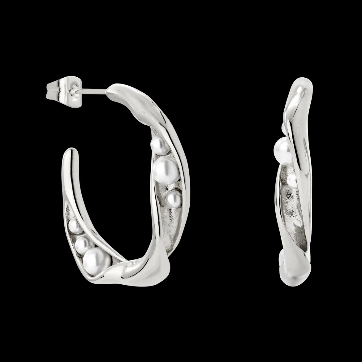 Branch Pearl Hoop Studs Silber