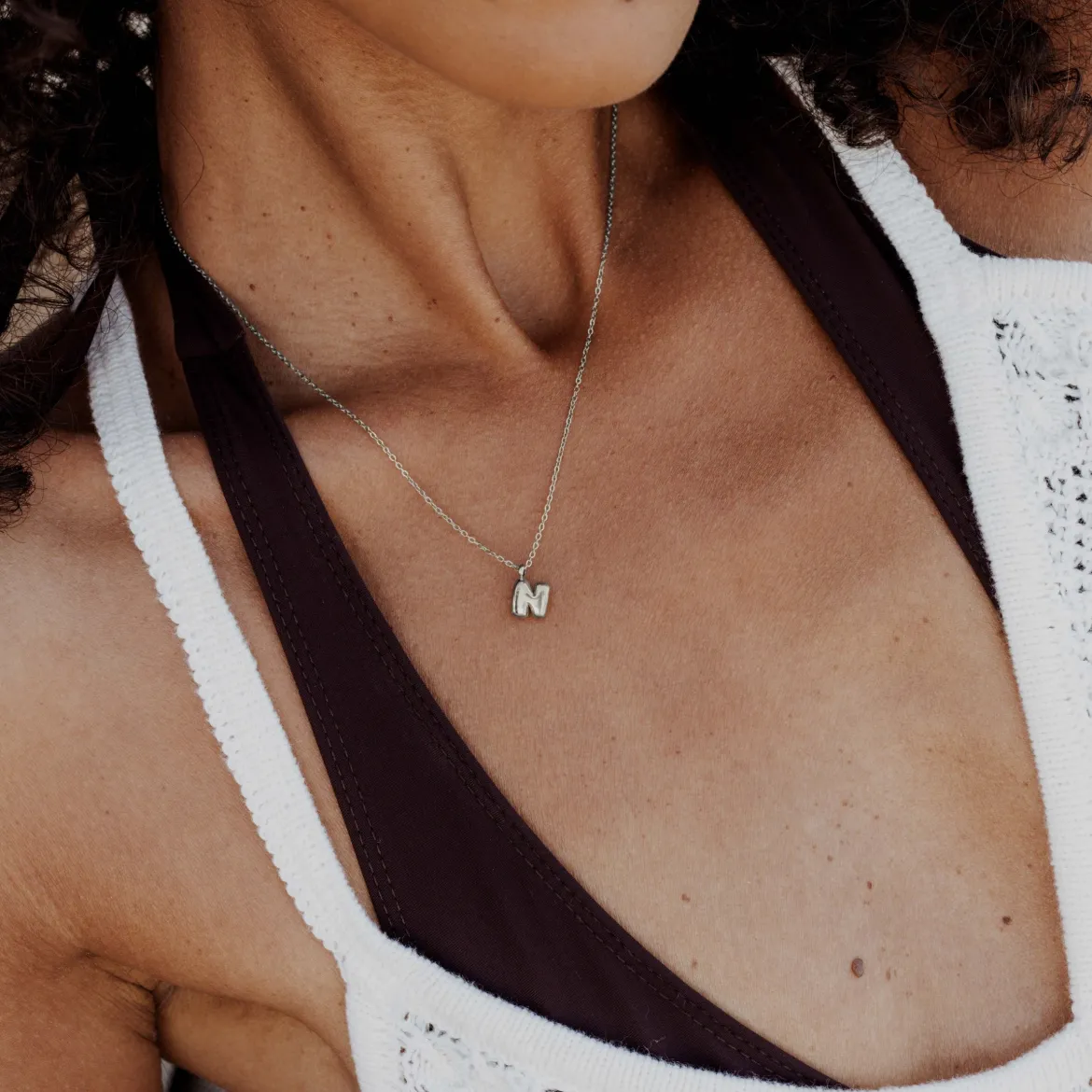 Bubble Letter Necklace Silber - A