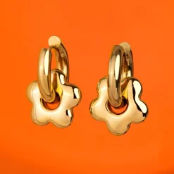 Chunky Bubble Flower Hoop Set Medium Silber