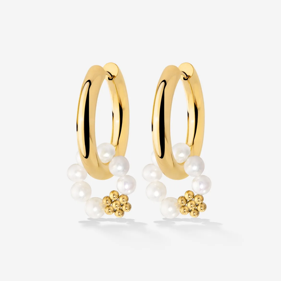 Chunky Flora Pearl Hoop Set Medium Gold