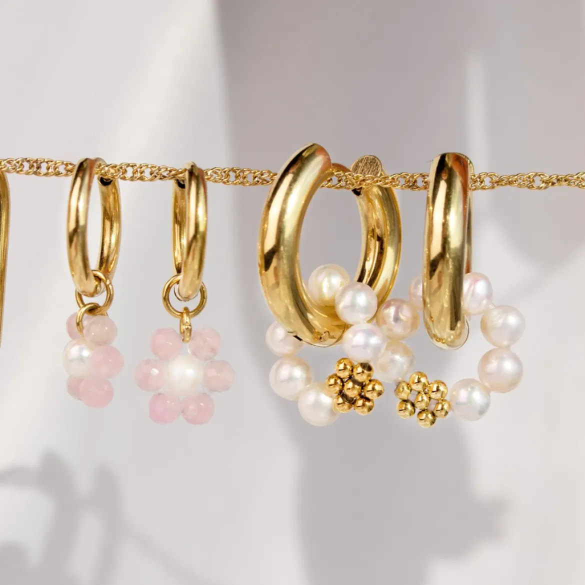 Chunky Flora Pearl Hoop Set Medium Gold