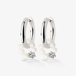 Chunky Flora Pearl Hoop Set Medium Silber