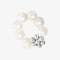 Chunky Flora Pearl Hoop Set Medium Silber
