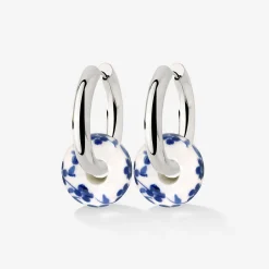 Chunky Flower Tile Hoop Set Medium Silber