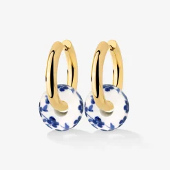 Chunky Flower Tile Hoop Set Medium Gold