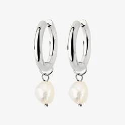 Chunky Pearl Hoop Set Silber