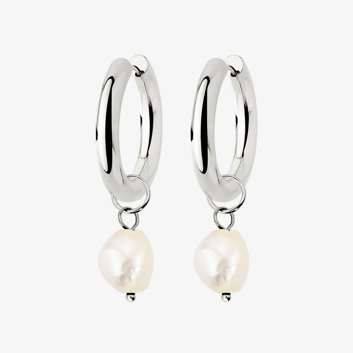 Chunky Pearl Hoop Set Silber