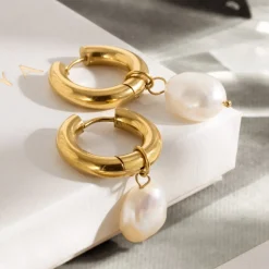 Chunky Pearl Hoop Set Silber
