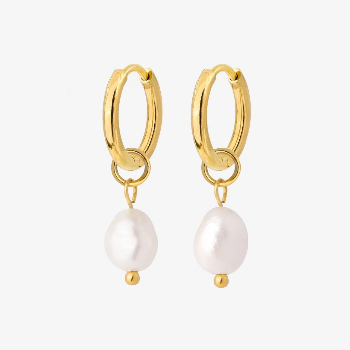 Chunky Pearl Hoop Set Small Gold