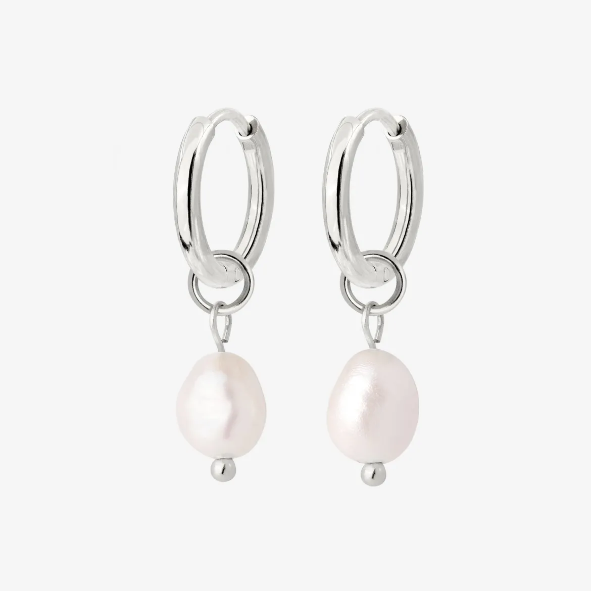 Chunky Pearl Hoop Set Small Silber