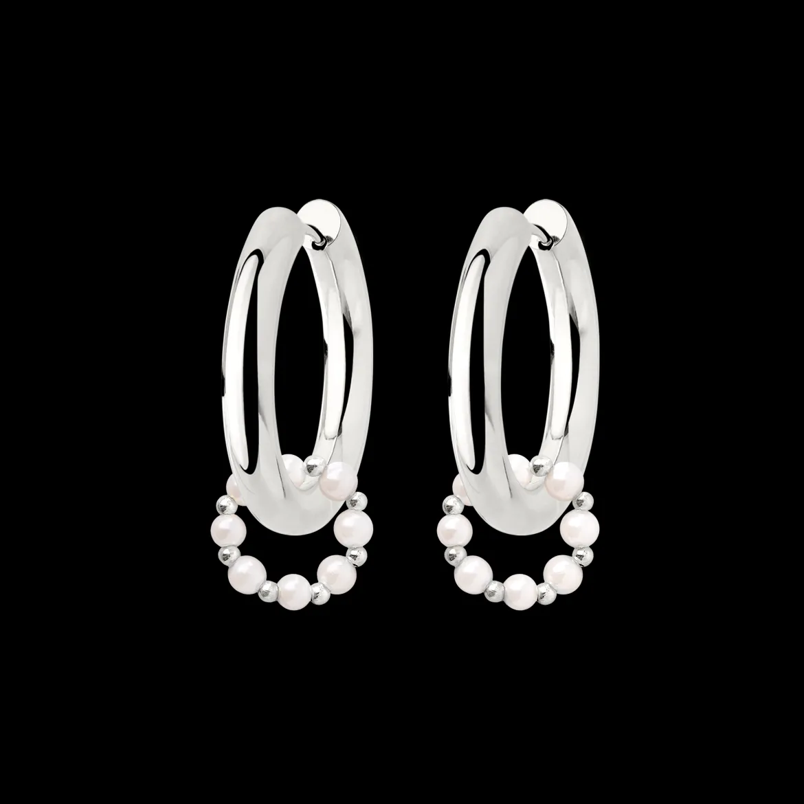 Chunky Pearl 'n' Beads Hoop Set Medium Silber