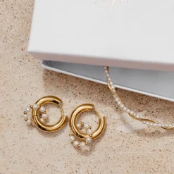 Chunky Pearl 'n' Beads Hoop Set Medium Gold