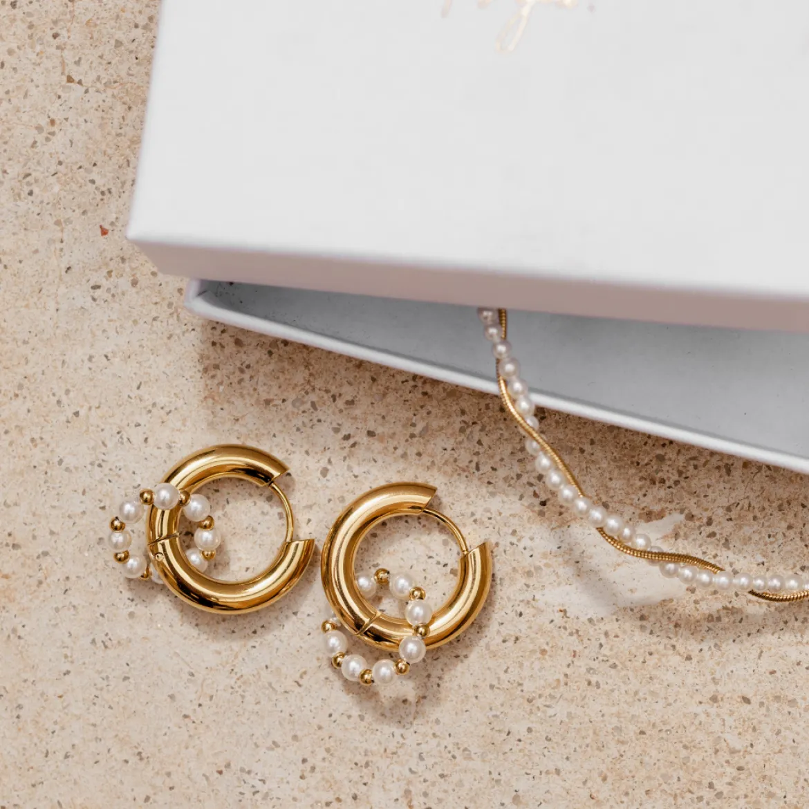 Chunky Pearl 'n' Beads Hoop Set Medium Roségold