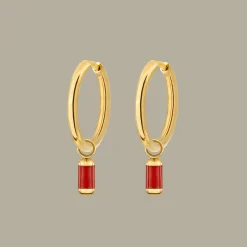 Coral Color Hoop Set Medium Gold