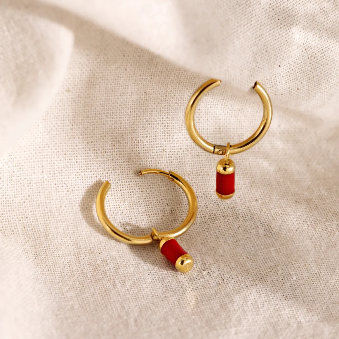 Coral Color Hoop Set Medium Gold