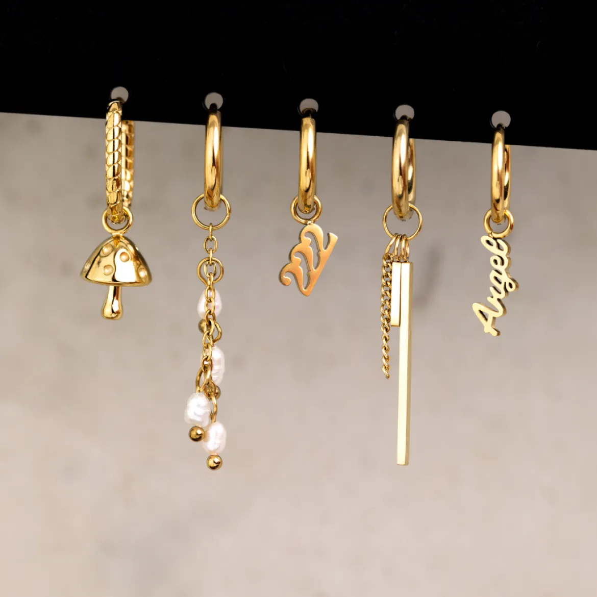 Cute Mushroom Twisted Oval Hoop Set Baby Roségold
