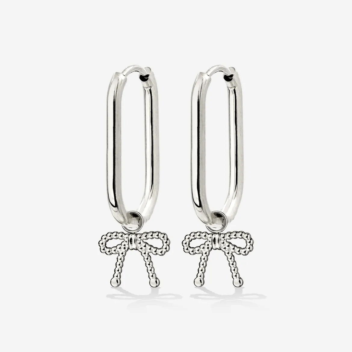 Dotted Ribbon Oval Hoop Set Small Silber