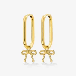Dotted Ribbon Oval Hoop Set Small Gold