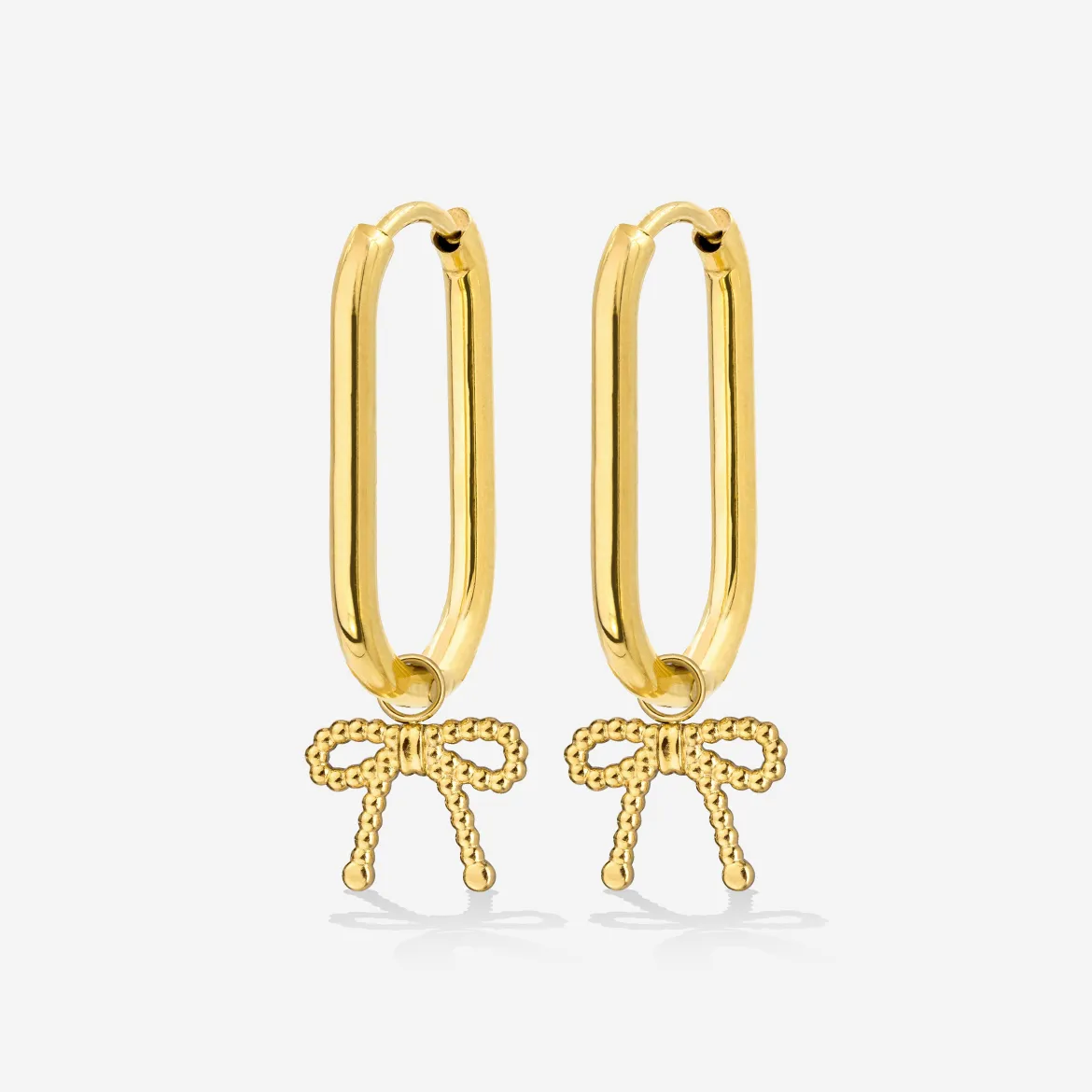 Dotted Ribbon Oval Hoop Set Small Gold