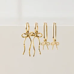 Dotted Ribbon Oval Hoop Set Small Gold