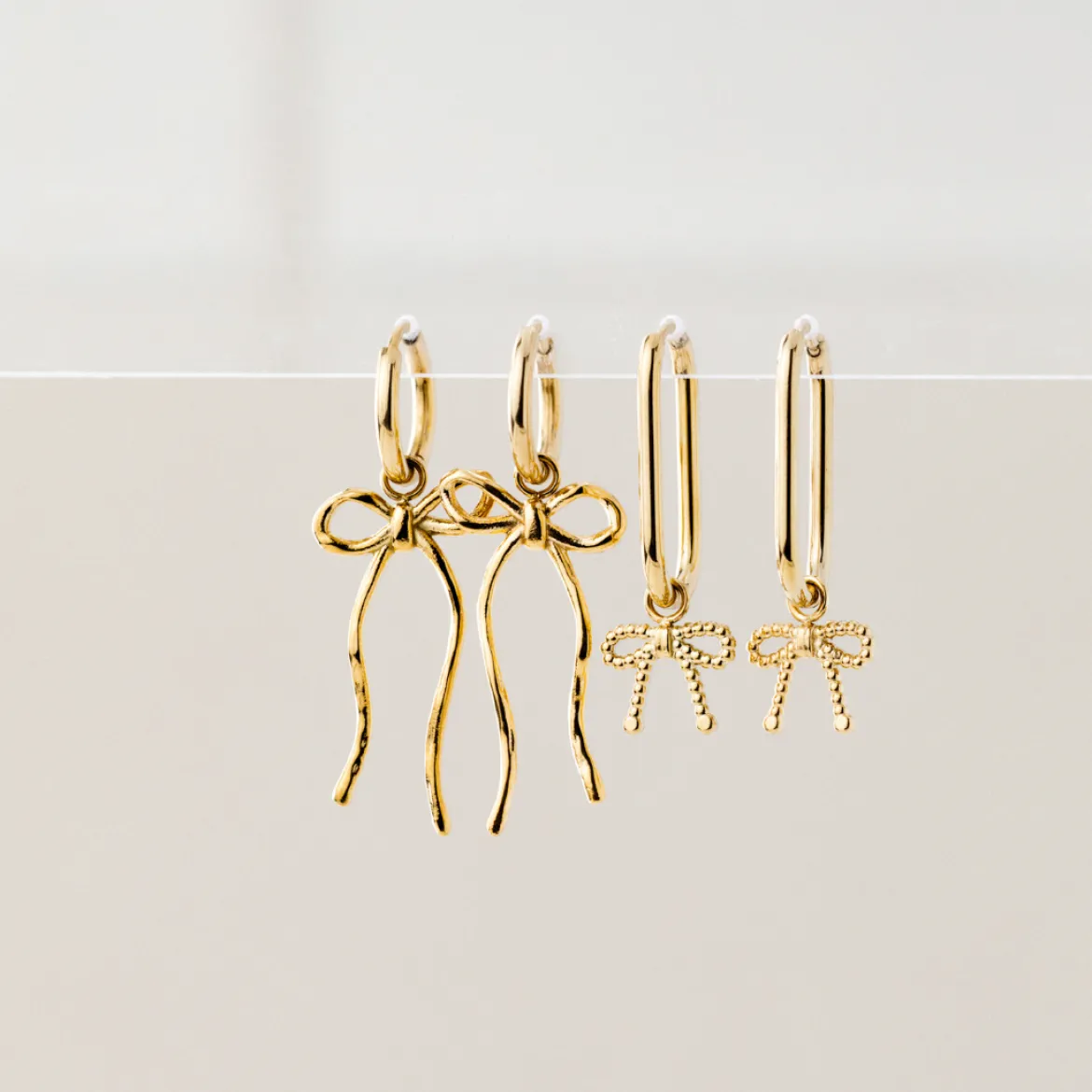 Dotted Ribbon Oval Hoop Set Small Roségold