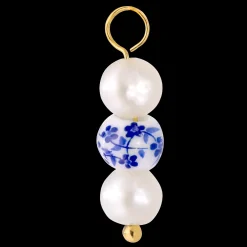 Flower Tile Pearl Hoop Set Small Gold