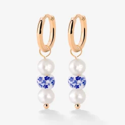 Flower Tile Pearl Hoop Set Small Roségold