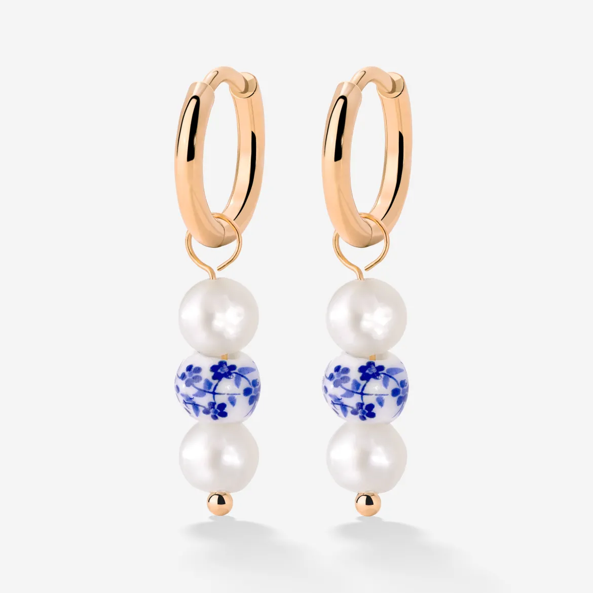 Flower Tile Pearl Hoop Set Small Roségold