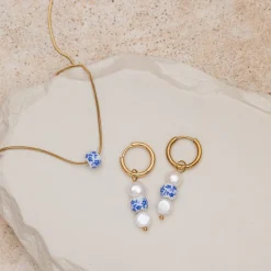 Flower Tile Pearl Hoop Set Small Roségold