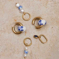 Flower Tile Pearl Hoop Set Small Roségold