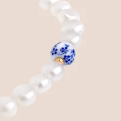 Flower Tile Pearl Necklace Roségold