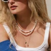 Flower Tile Pearl Necklace Gold