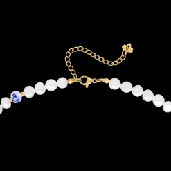 Flower Tile Pearl Necklace Gold