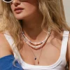 Flower Tile Pearl Necklace Silber