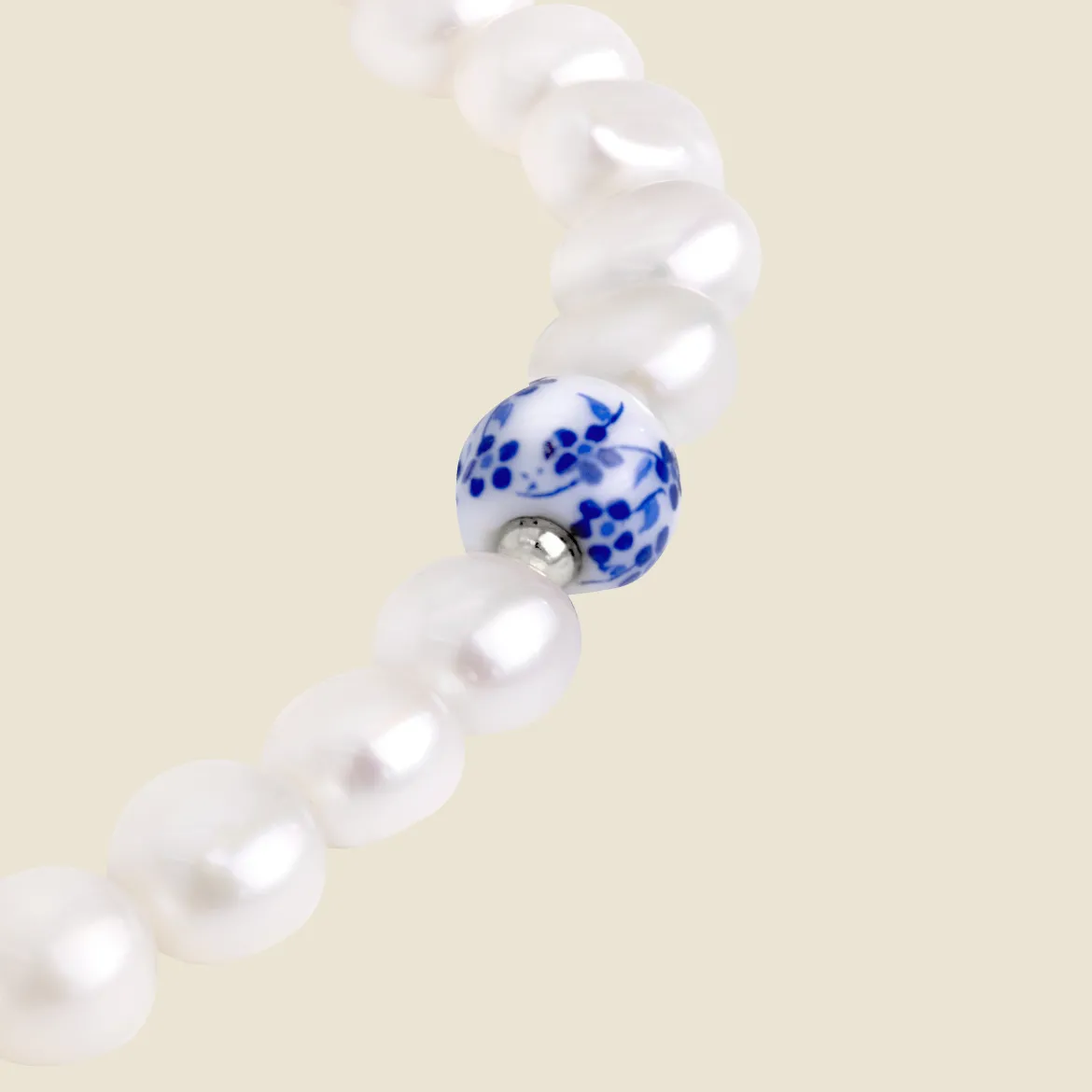 Flower Tile Pearl Necklace Silber